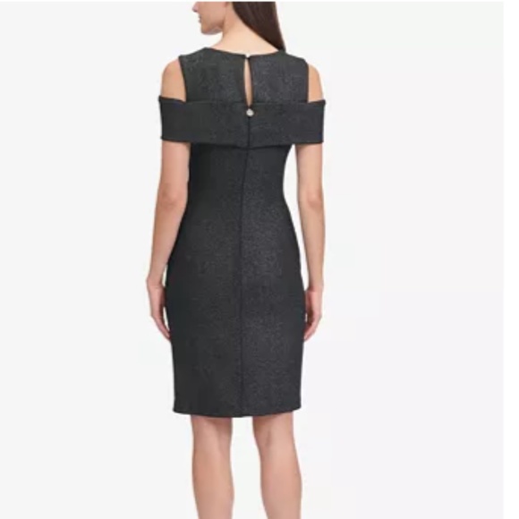 Tommy Hilfiger Foil Knit Cold-Shoulder Sheath Dres - Picture 2 of 6